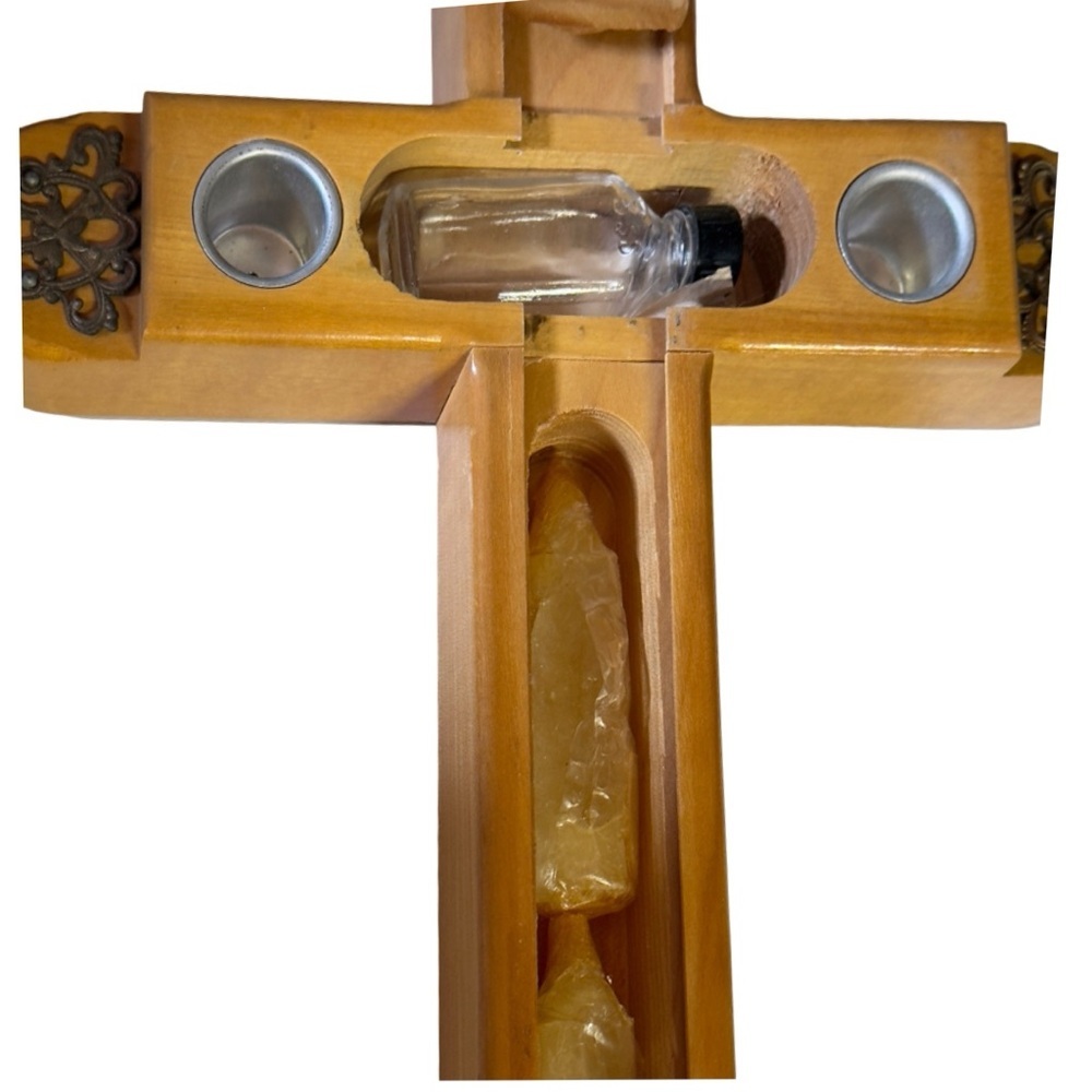 Vintage Last Rites Sick Call Ornate Wood Crucifix Kit - Picture 6 of 6